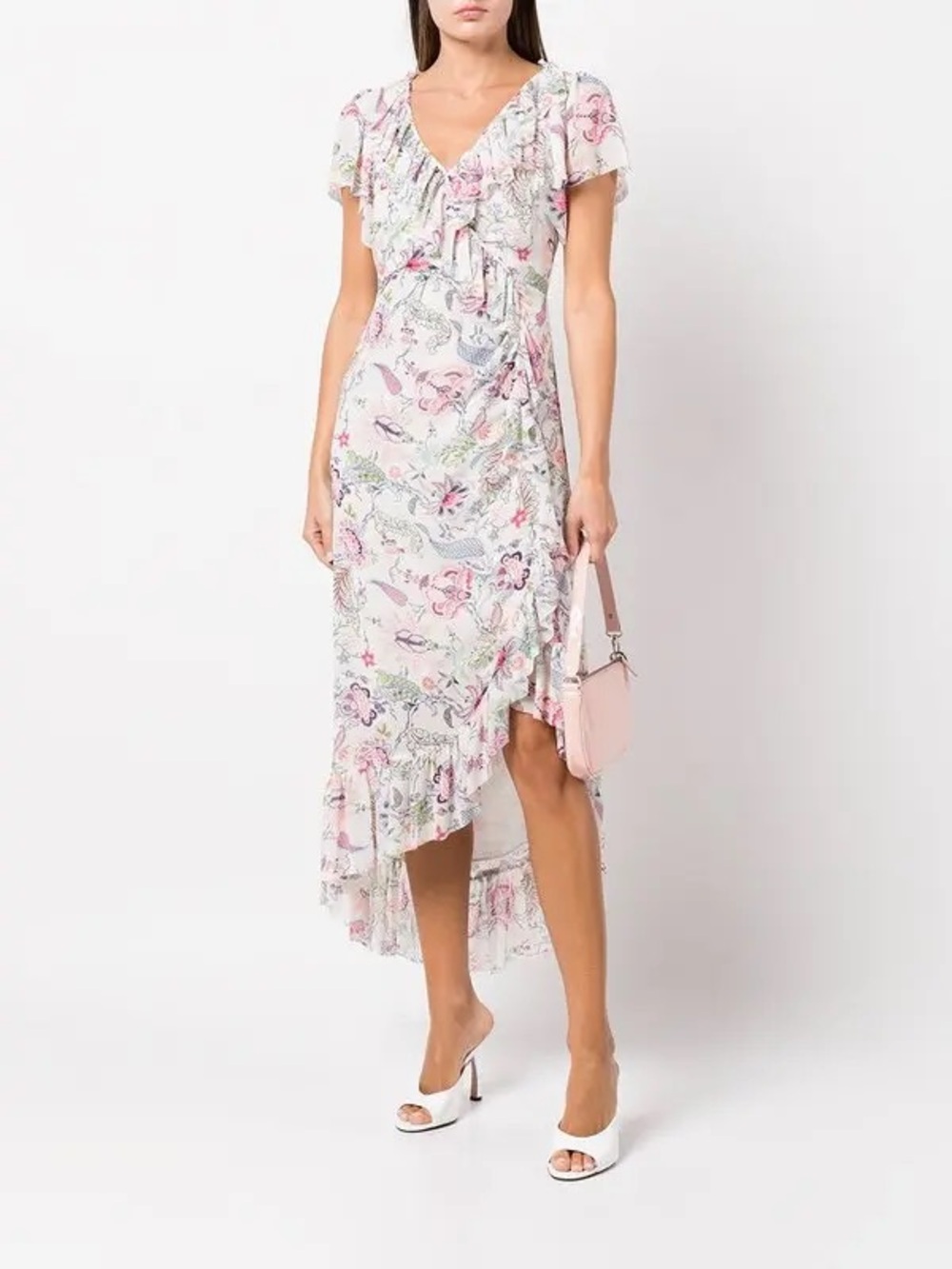 Cinq à Sept Sheila Floral Wrap Midi Dress Ruffle Trim Wedding Guest Romantic 8